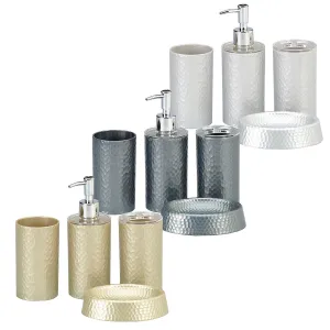 4PC BATHROOM ACCESSORY SET- WHITE/BLACK/GOLD ASSORT.