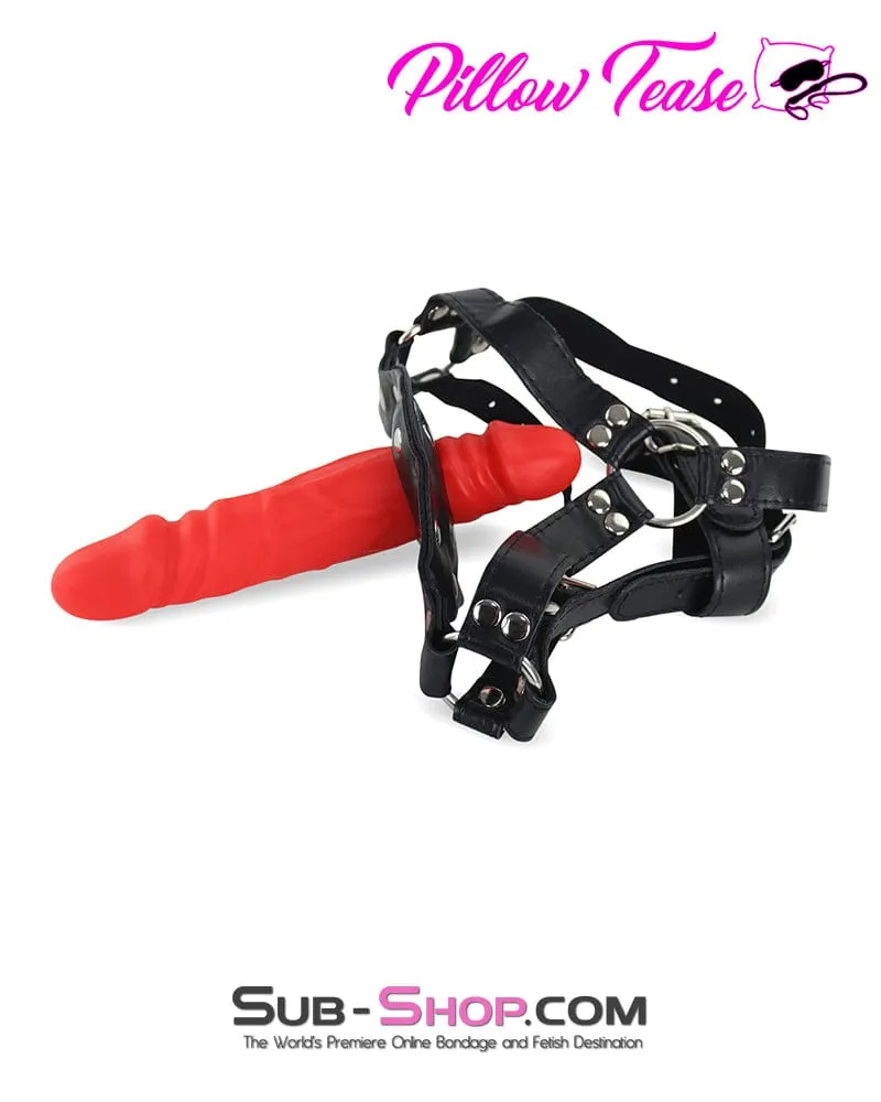 7334DL      Penis Gag Trainer with External Dildo, Red