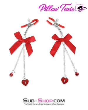9885DL      Adjustable Nipple Clamps with Cute Bow and Lock Pendant, Red