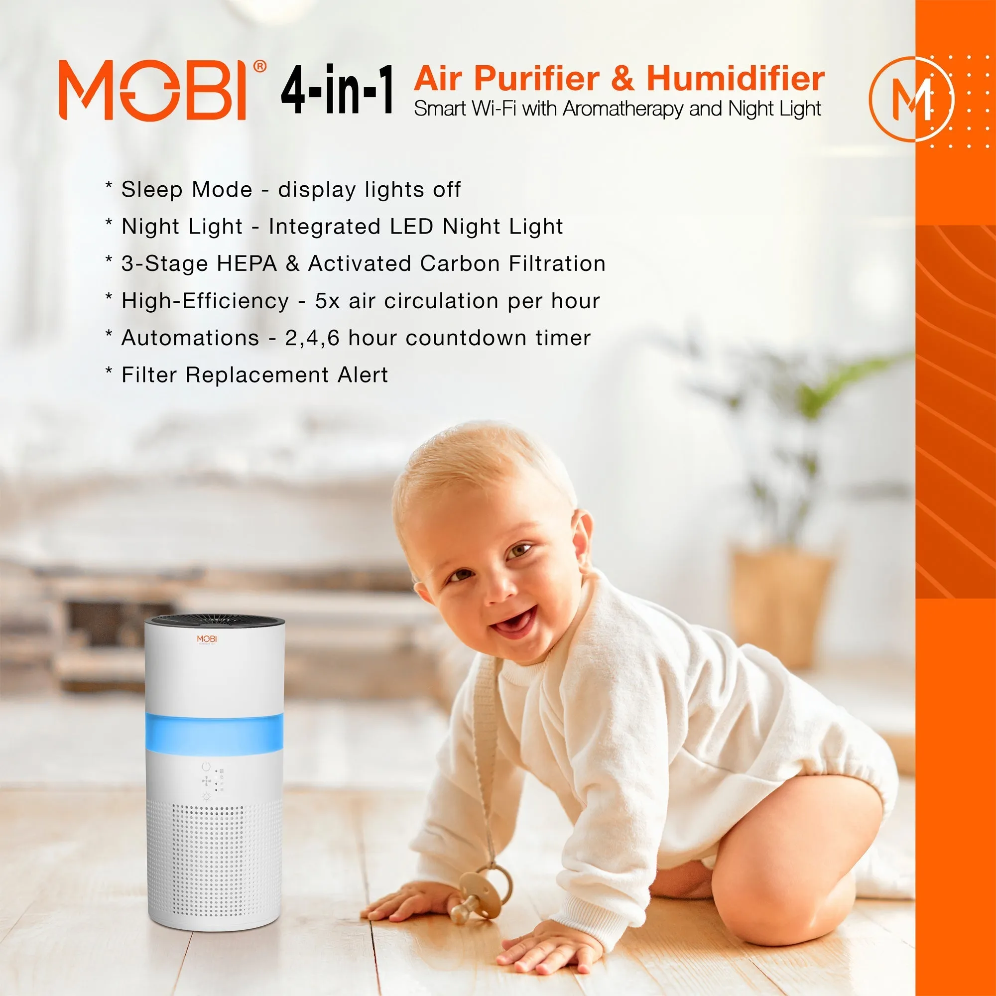Air Care Smart 4 in 1 Air Purifier, Humidifier with Aromatherapy & Nightlight