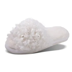 Amanda Blue White CURLY PEARL SLIPPERS (Small 6-7)
