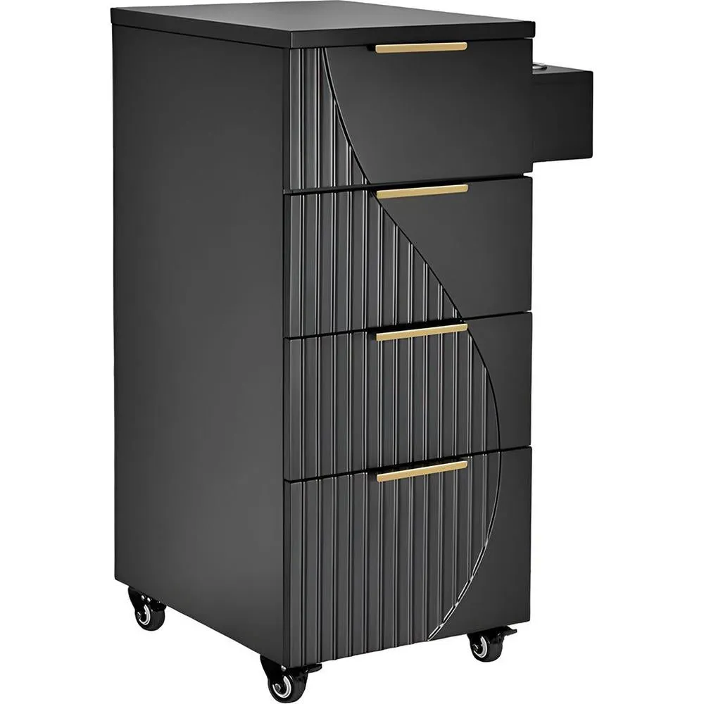 Anais Salon Trolley / 4 Storage Drawers Plus Tool Holder on Wheels for Salon Versability / Black by Deco Salon Furniture