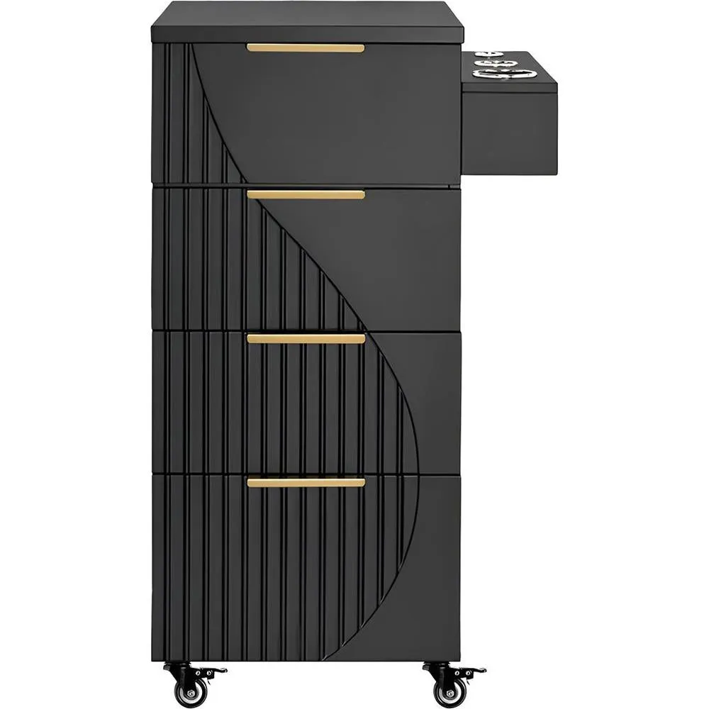 Anais Salon Trolley / 4 Storage Drawers Plus Tool Holder on Wheels for Salon Versability / Black by Deco Salon Furniture