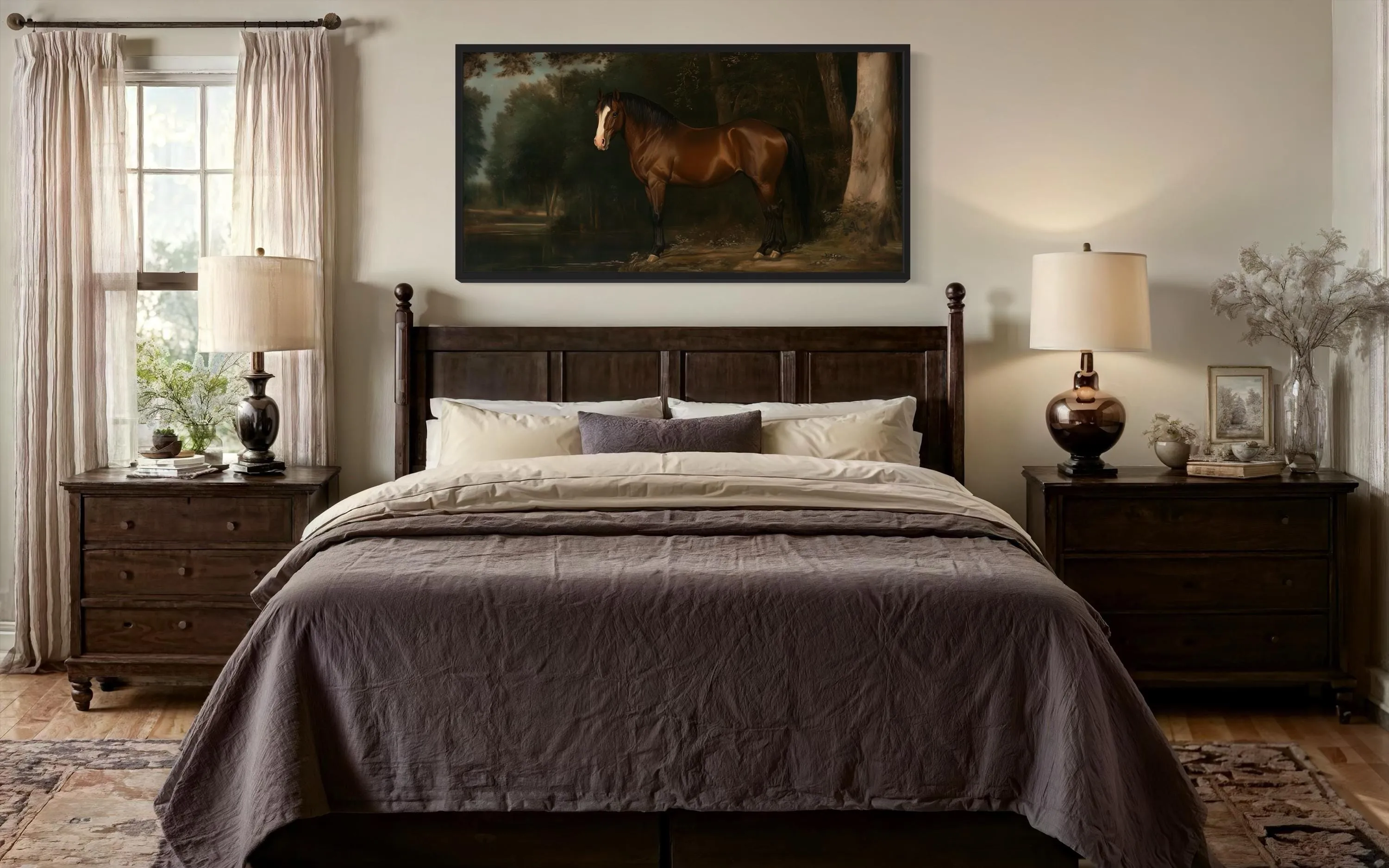 Antique Brown Horse Framed Canvas Wall Art