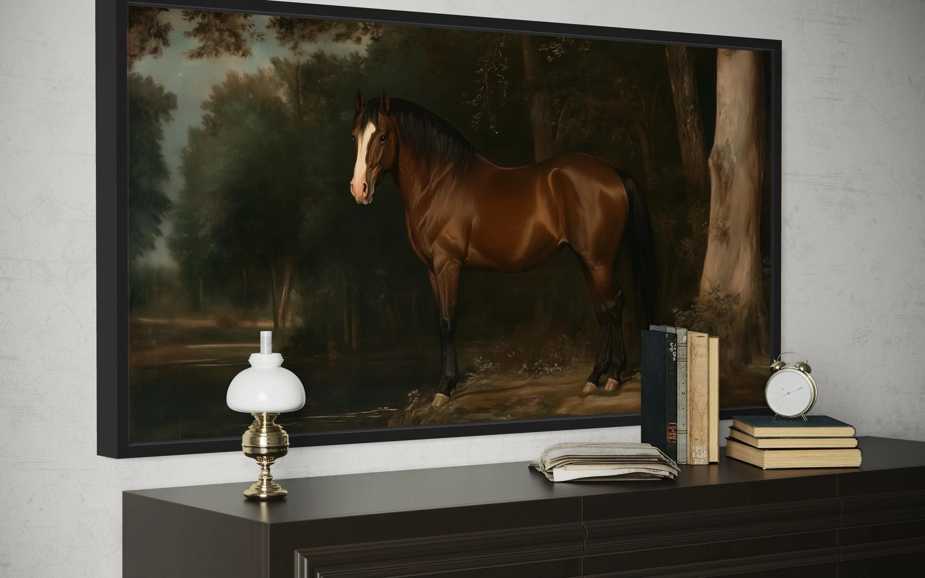 Antique Brown Horse Framed Canvas Wall Art
