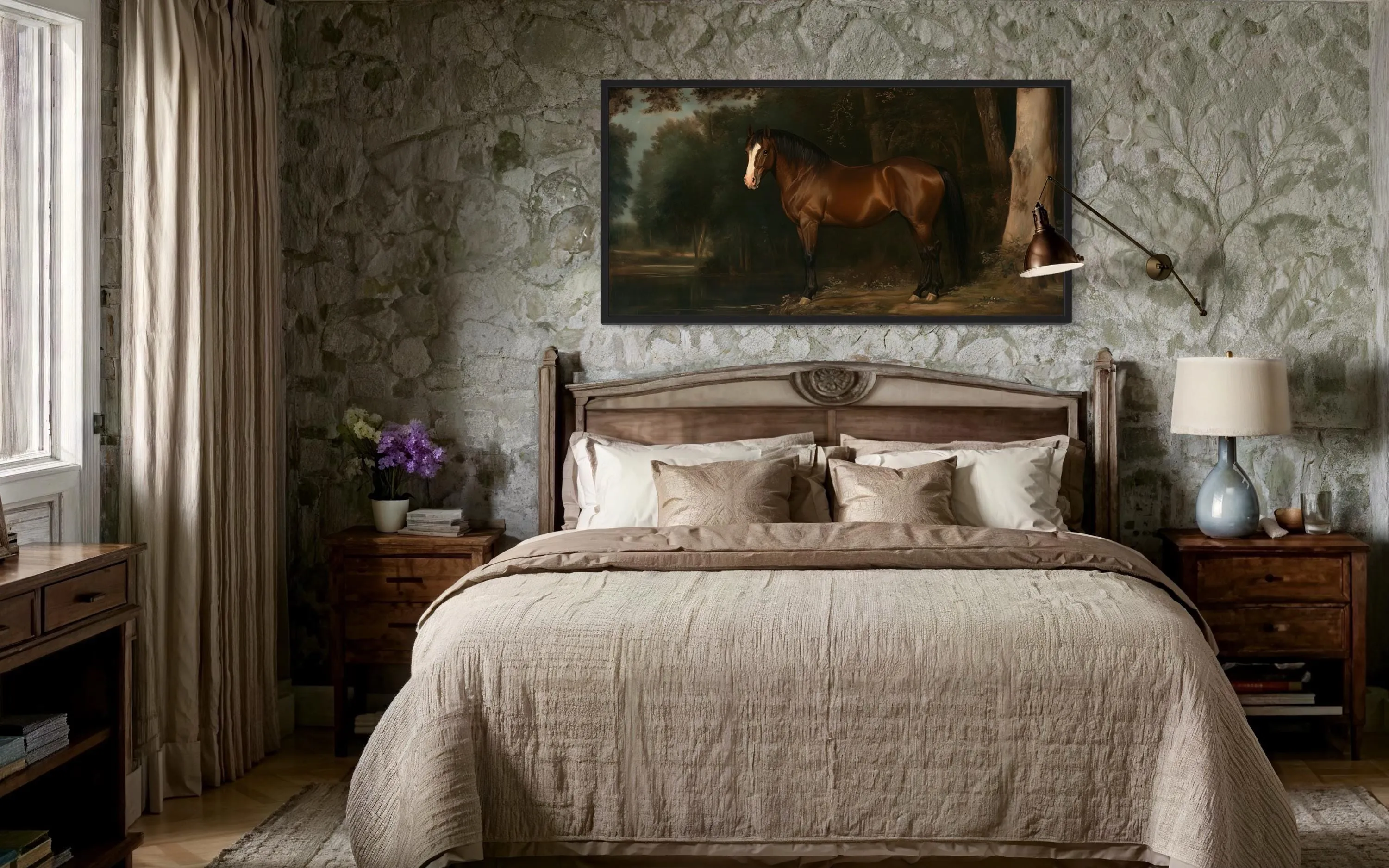 Antique Brown Horse Framed Canvas Wall Art
