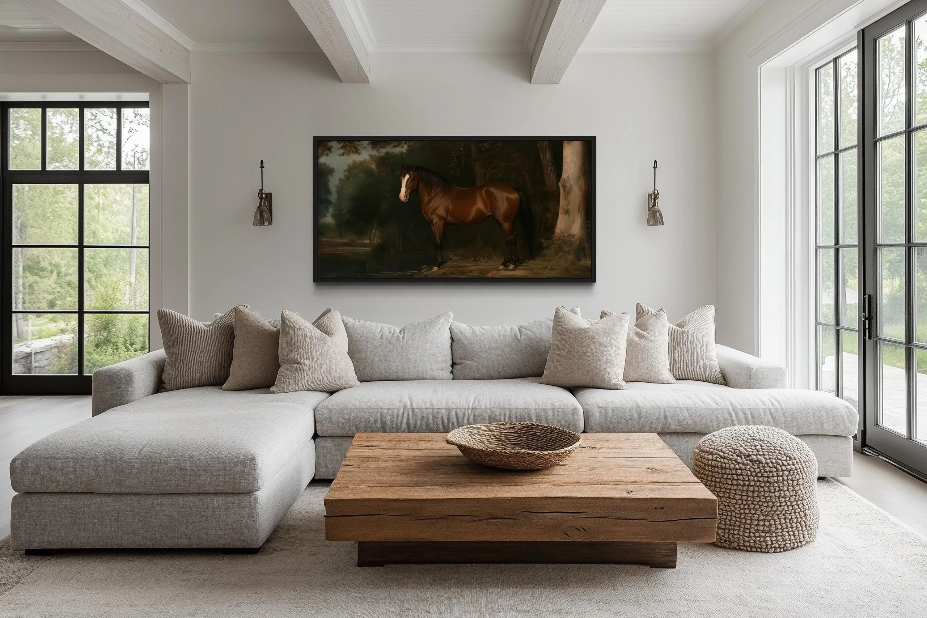 Antique Brown Horse Framed Canvas Wall Art