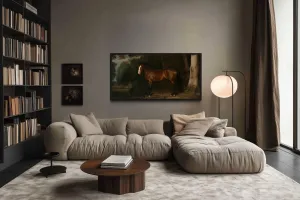 Antique Brown Horse Framed Canvas Wall Art