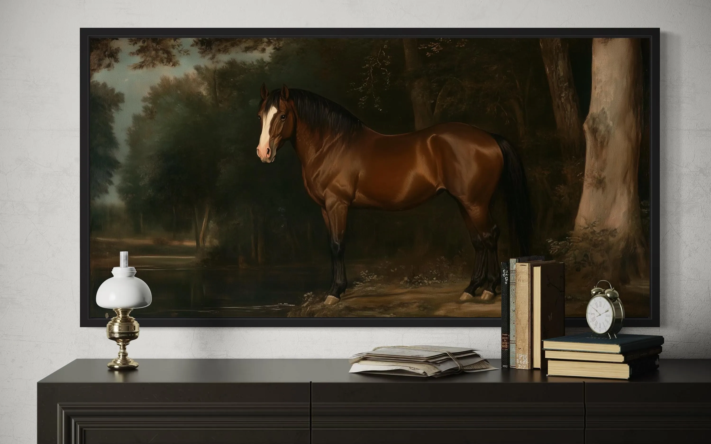 Antique Brown Horse Framed Canvas Wall Art