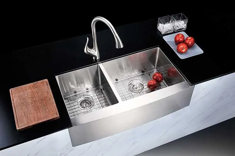 Anzzi ELYSIAN Series 33 in. Farm House 40/60 Dual Basin Handmade Stainless Steel Kitchen Sink