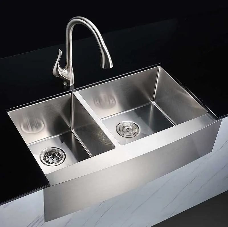 Anzzi ELYSIAN Series 33 in. Farm House 40/60 Dual Basin Handmade Stainless Steel Kitchen Sink