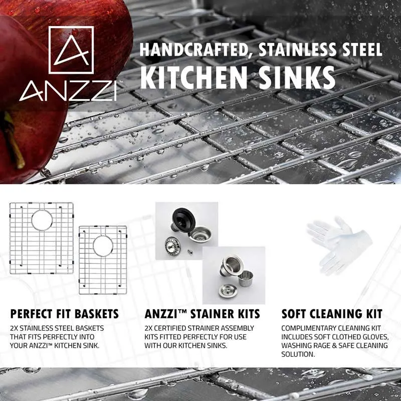 Anzzi ELYSIAN Series 33 in. Farm House 40/60 Dual Basin Handmade Stainless Steel Kitchen Sink