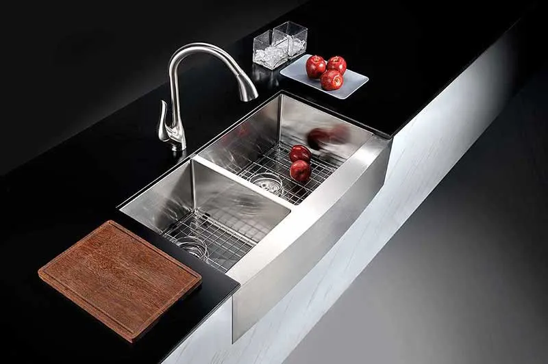 Anzzi ELYSIAN Series 33 in. Farm House 40/60 Dual Basin Handmade Stainless Steel Kitchen Sink