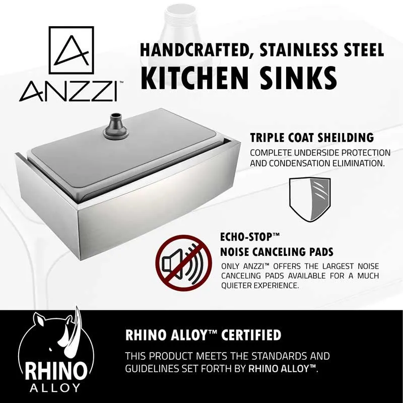 Anzzi ELYSIAN Series 36 in. Farm House Single Basin Handmade Stainless Steel Kitchen Sink