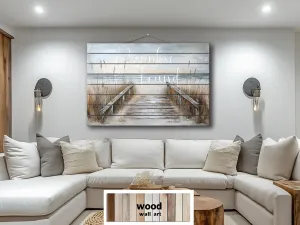 Beach Sign Wood Wall Art – Paradise Found Rustic Coastal Pier Print on Wood Planks