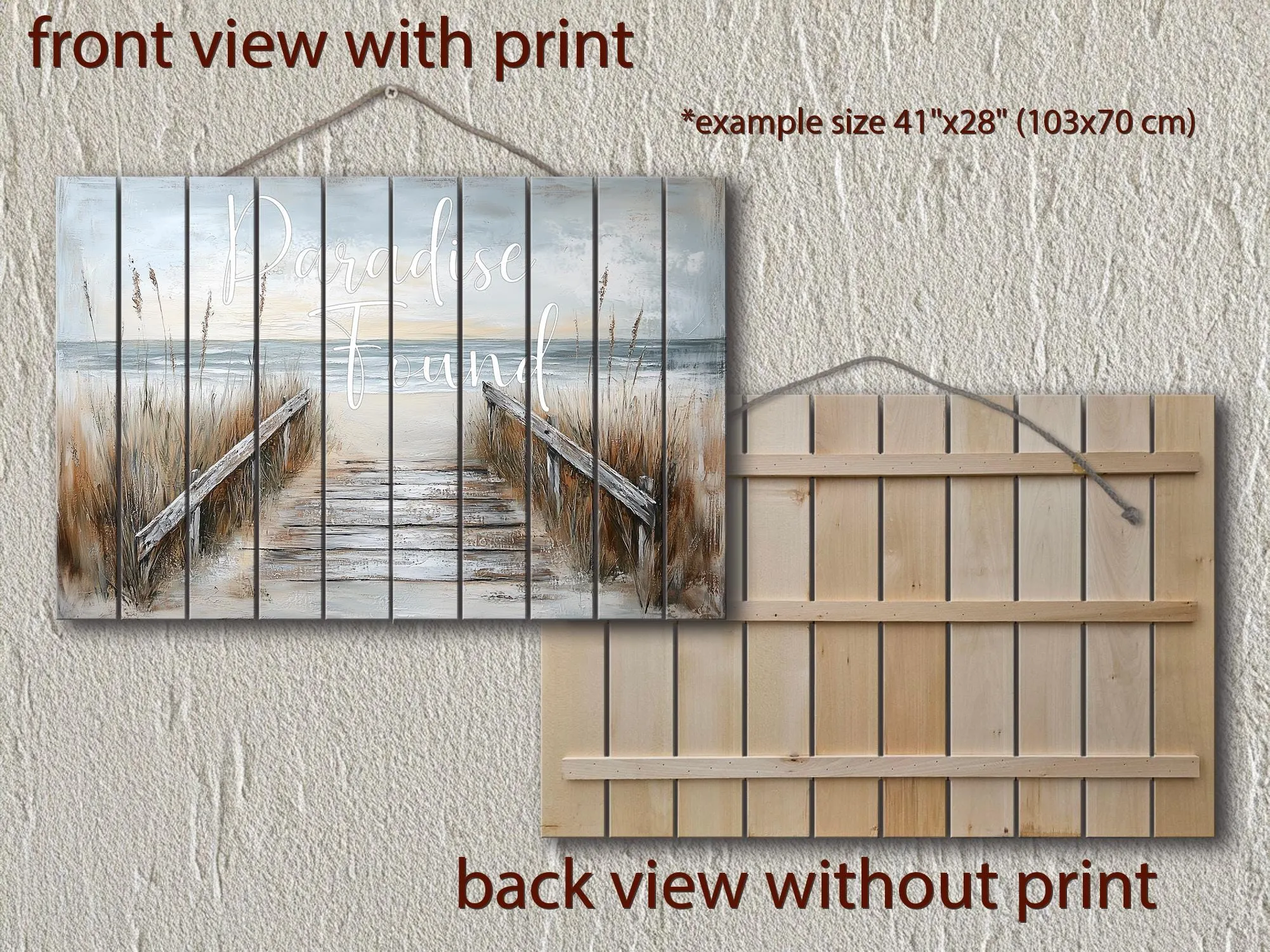 Beach Sign Wood Wall Art – Paradise Found Rustic Coastal Pier Print on Wood Planks