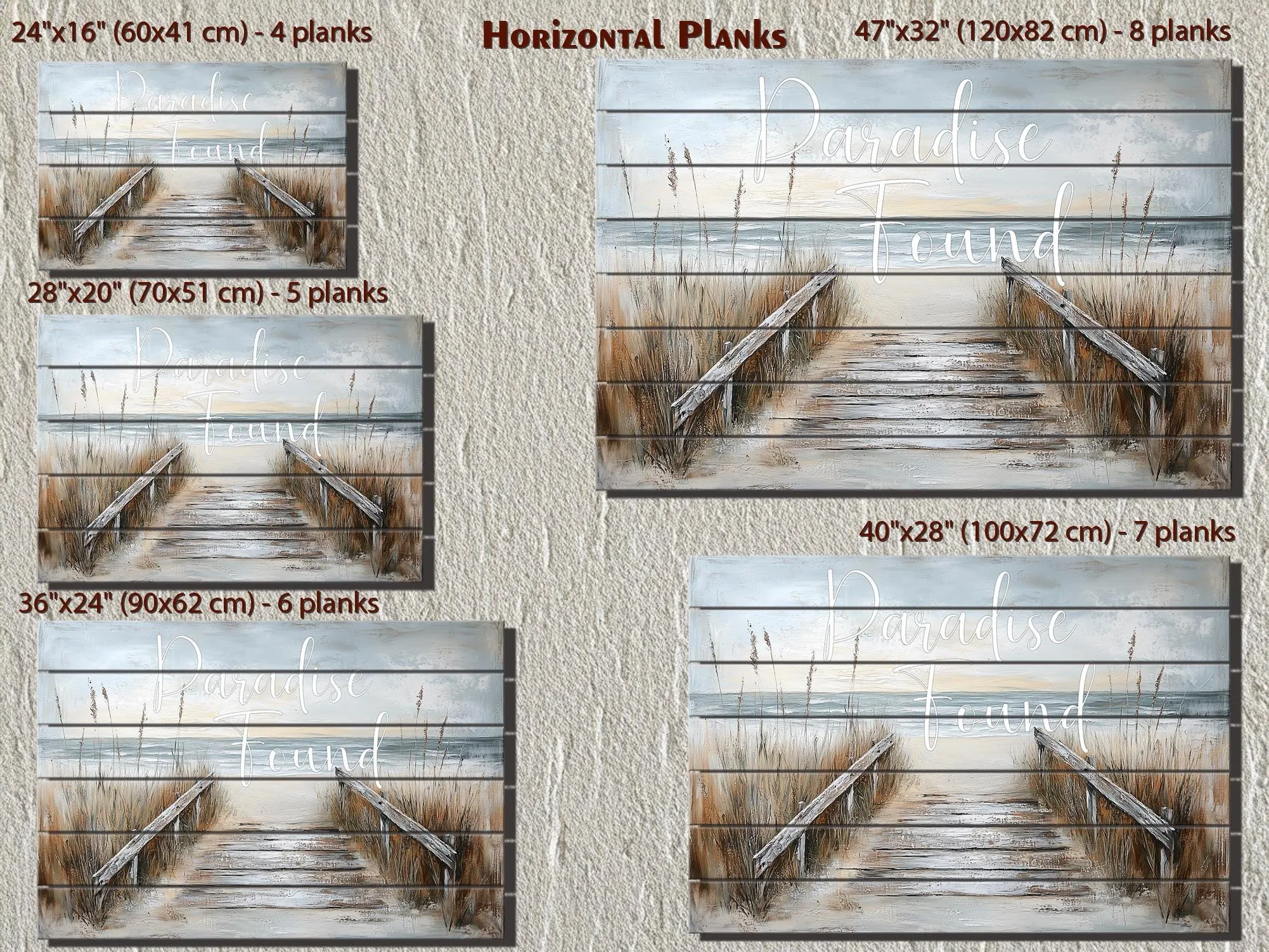Beach Sign Wood Wall Art – Paradise Found Rustic Coastal Pier Print on Wood Planks