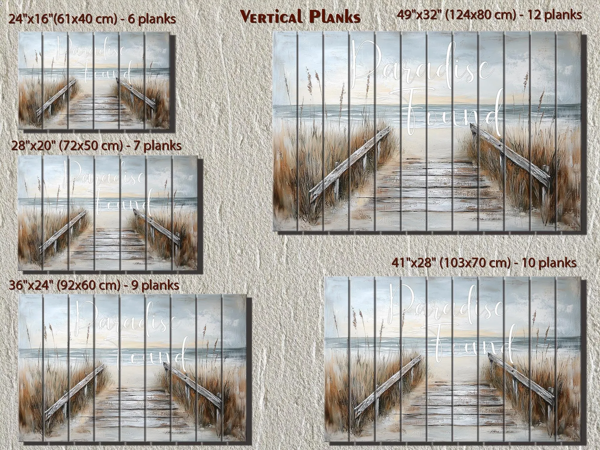 Beach Sign Wood Wall Art – Paradise Found Rustic Coastal Pier Print on Wood Planks