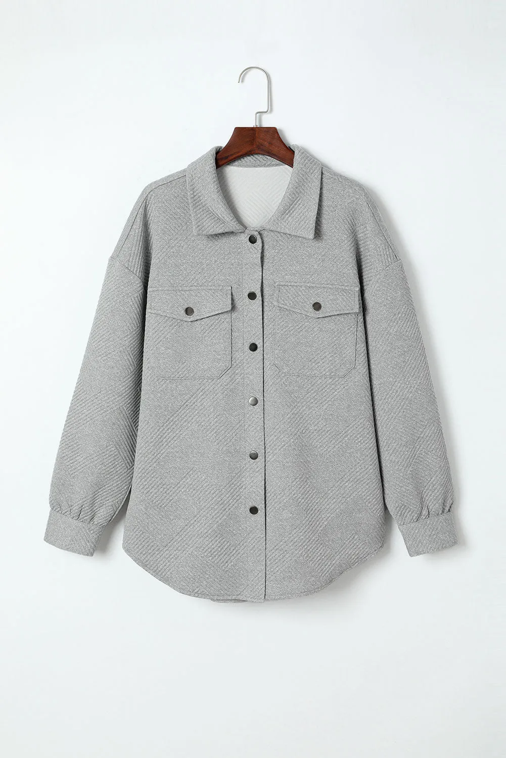 Beige Solid Textured Flap Pocket Buttoned Shacket