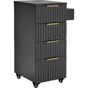 Belle Salon Trolley / 4 Storage Drawers Plus Tool Holder on Wheels for Salon Versatility / Black by Deco Salon Furniture