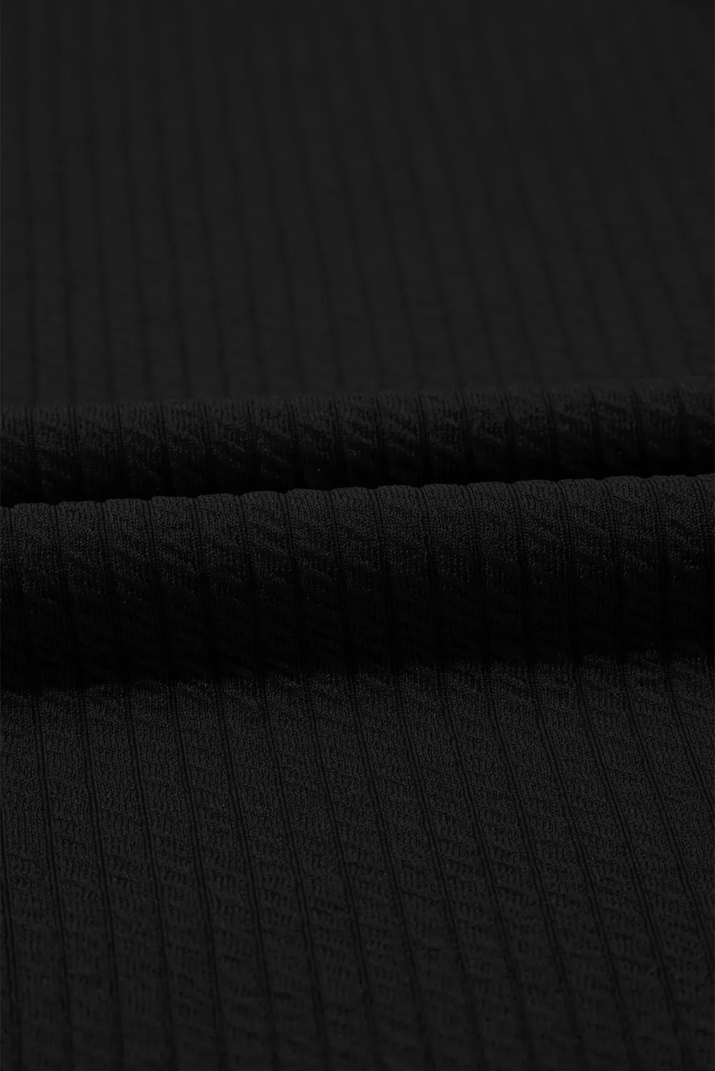 Black Solid Color Corded Drop Shoulder Long Sleeve Top