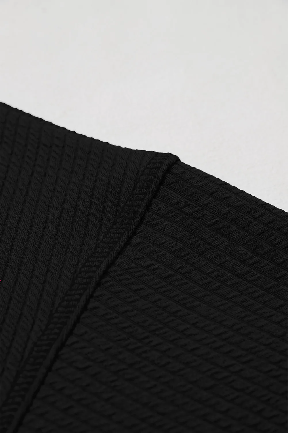 Black Solid Color Corded Drop Shoulder Long Sleeve Top