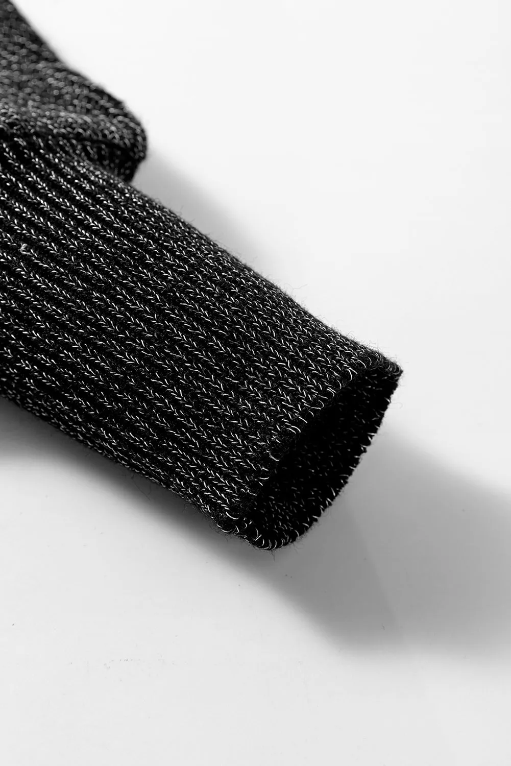 Black Solid O Neck Balloon Sleeve Loose Fit Sweater