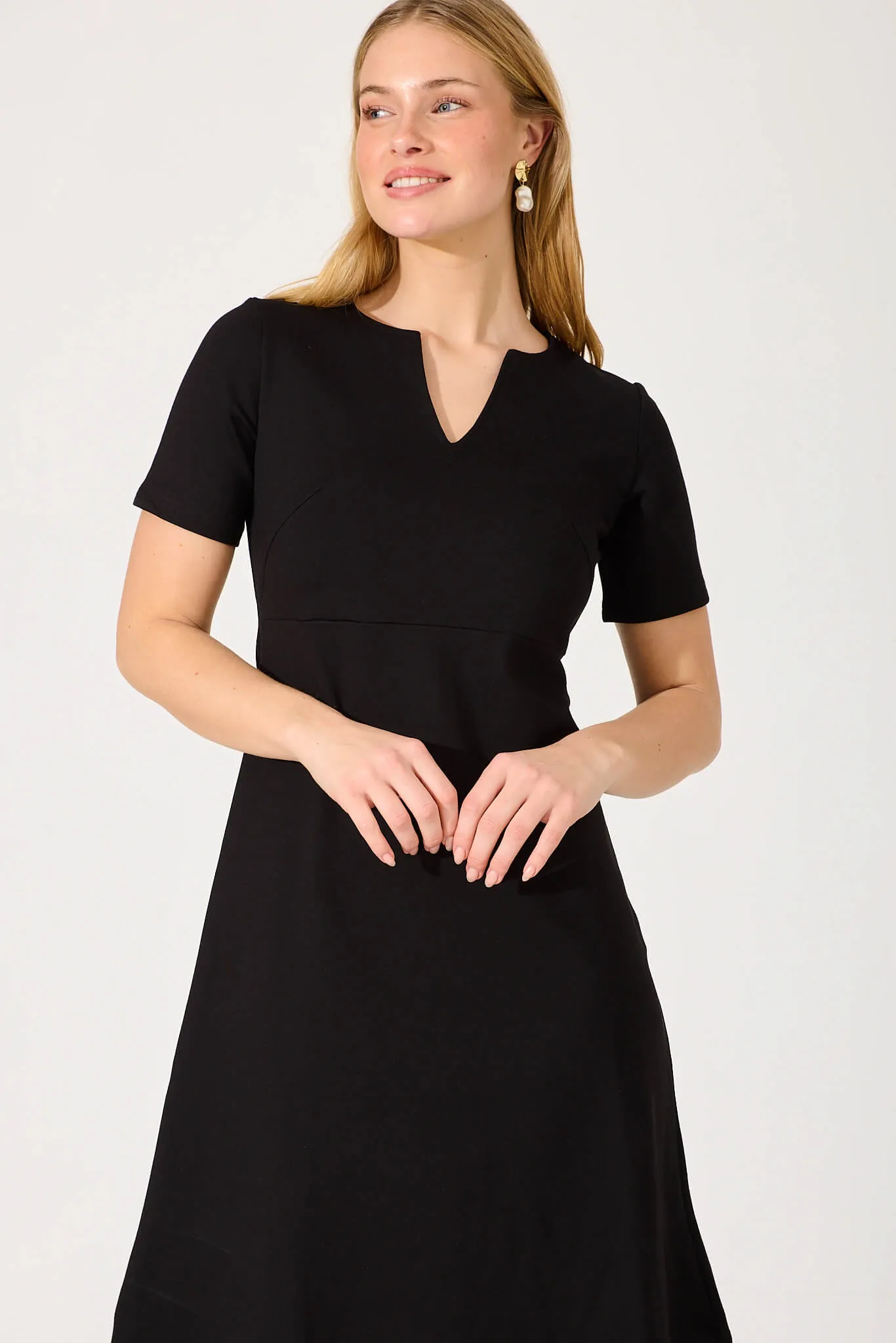 Black V Neck Stretch Dress for Workflow