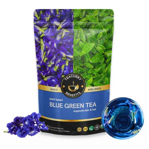 Blue Green Tea - Helps with Skin Glow, Anxiety, Stress, Eye Sight - Green Tea with Blue Pea Flowers