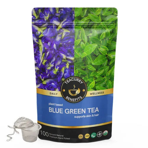 Blue Green Tea - Helps with Skin Glow, Anxiety, Stress, Eye Sight - Green Tea with Blue Pea Flowers