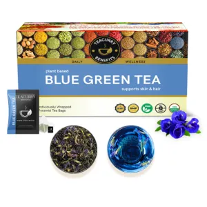 Blue Green Tea - Helps with Skin Glow, Anxiety, Stress, Eye Sight - Green Tea with Blue Pea Flowers