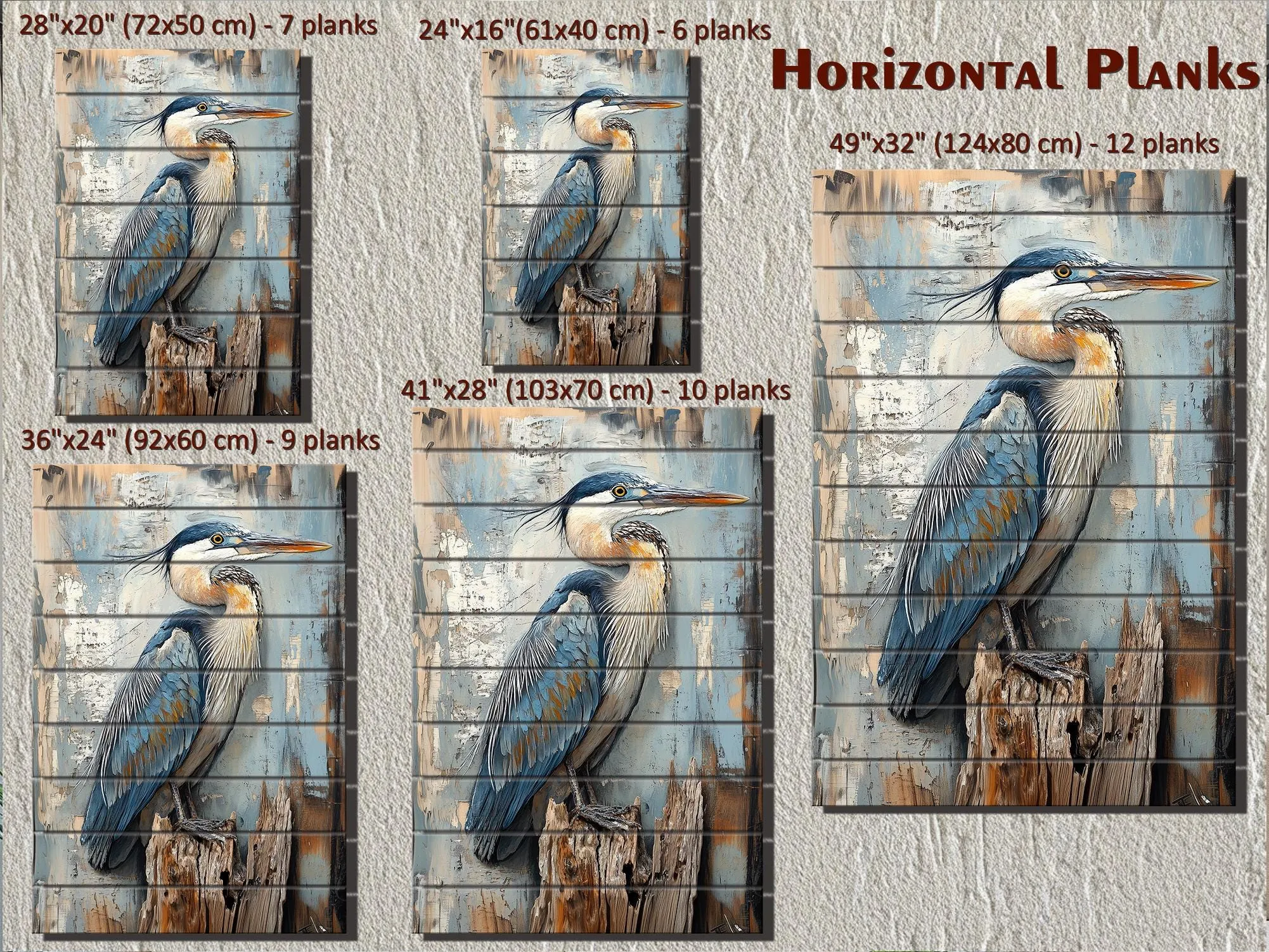 Blue Heron On Driftwood Distressed Wood Wall Art