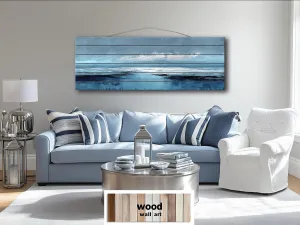 Blue Ocean Horizon Painting Distressed Wood Wall Art