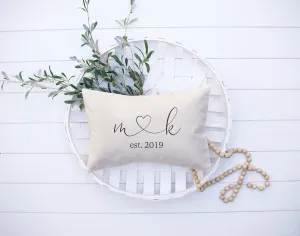 Bridal Shower Gift Personalized Initials and Heart Pillow, Throw Pillow Home Decor