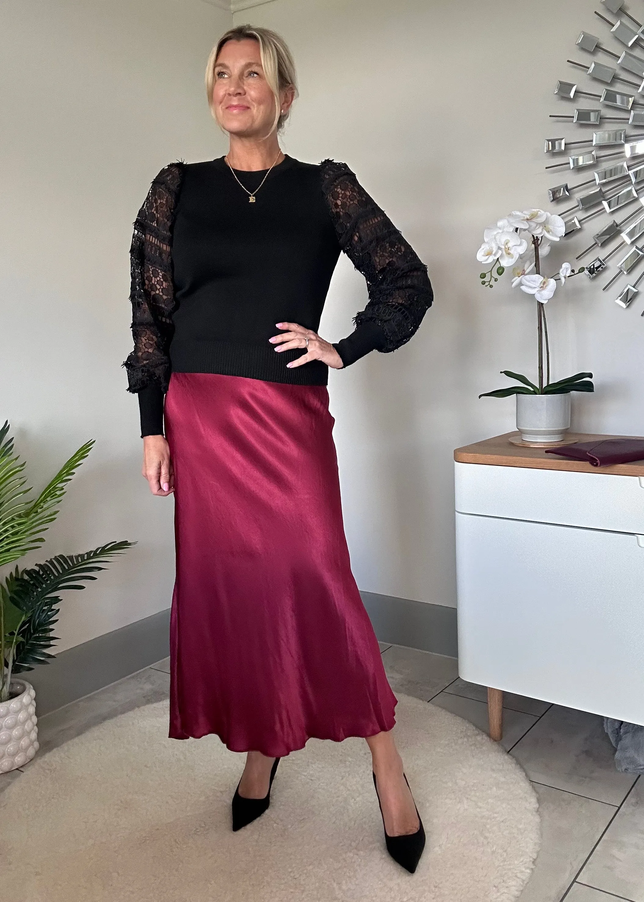 Burgundy Satin Slip Skirt