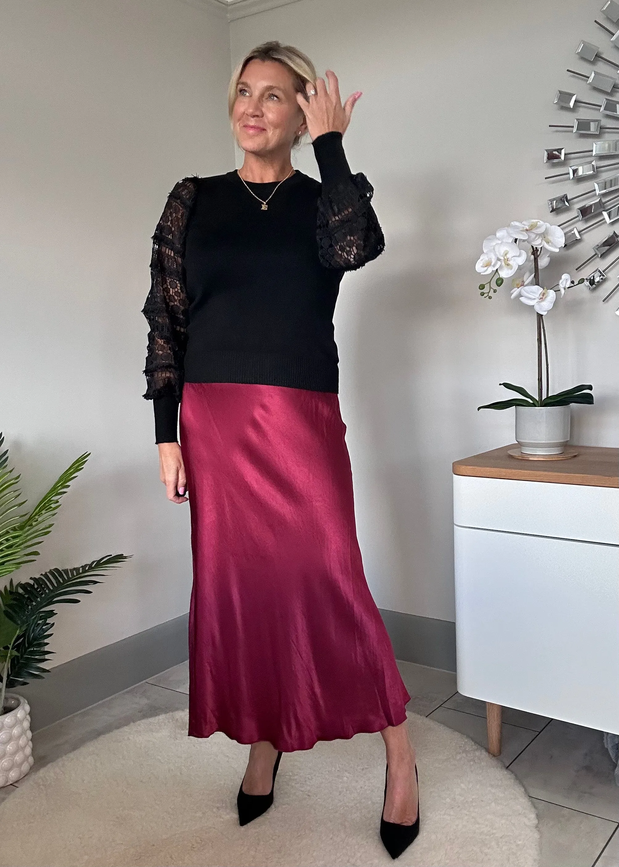Burgundy Satin Slip Skirt