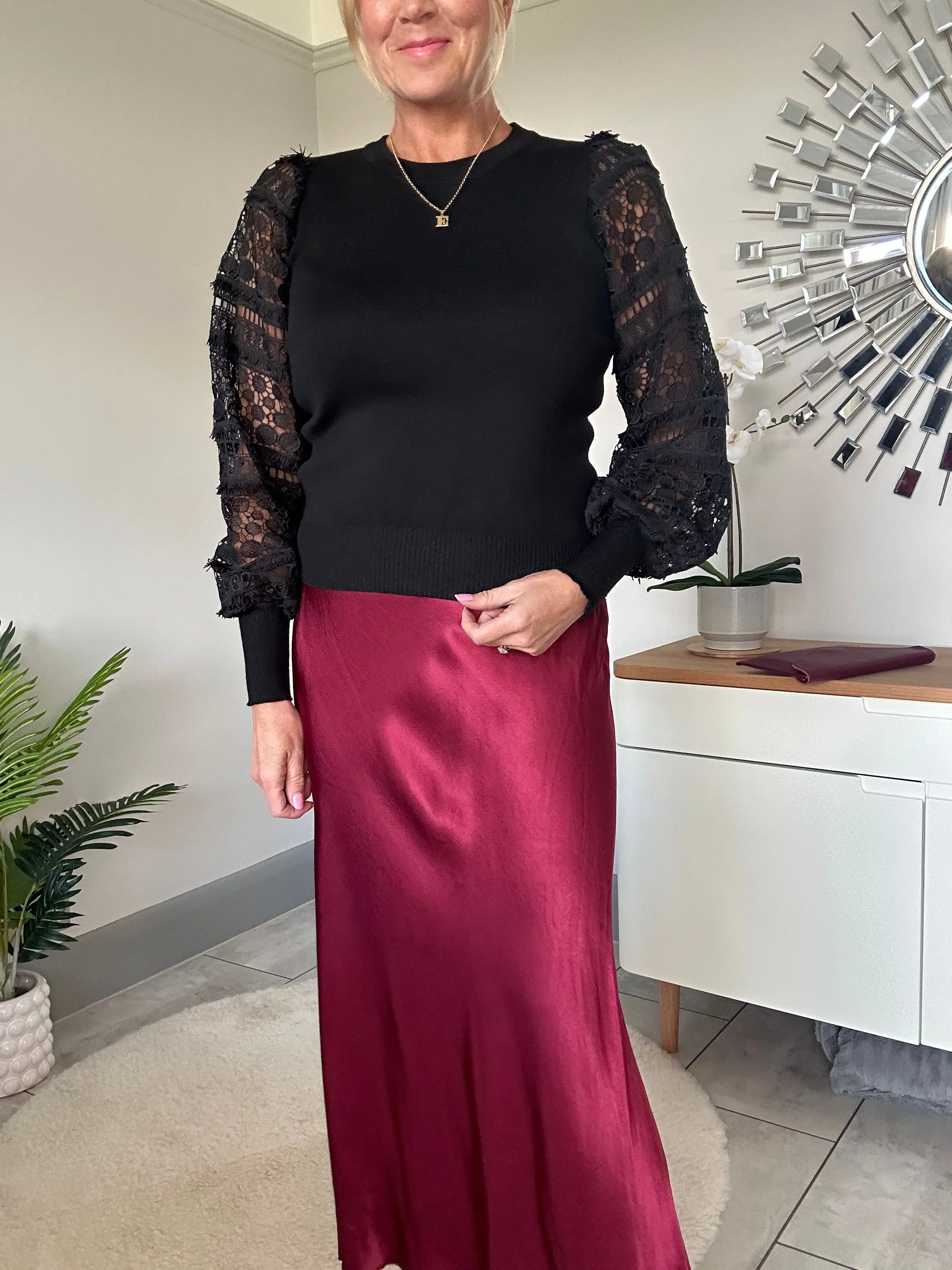 Burgundy Satin Slip Skirt