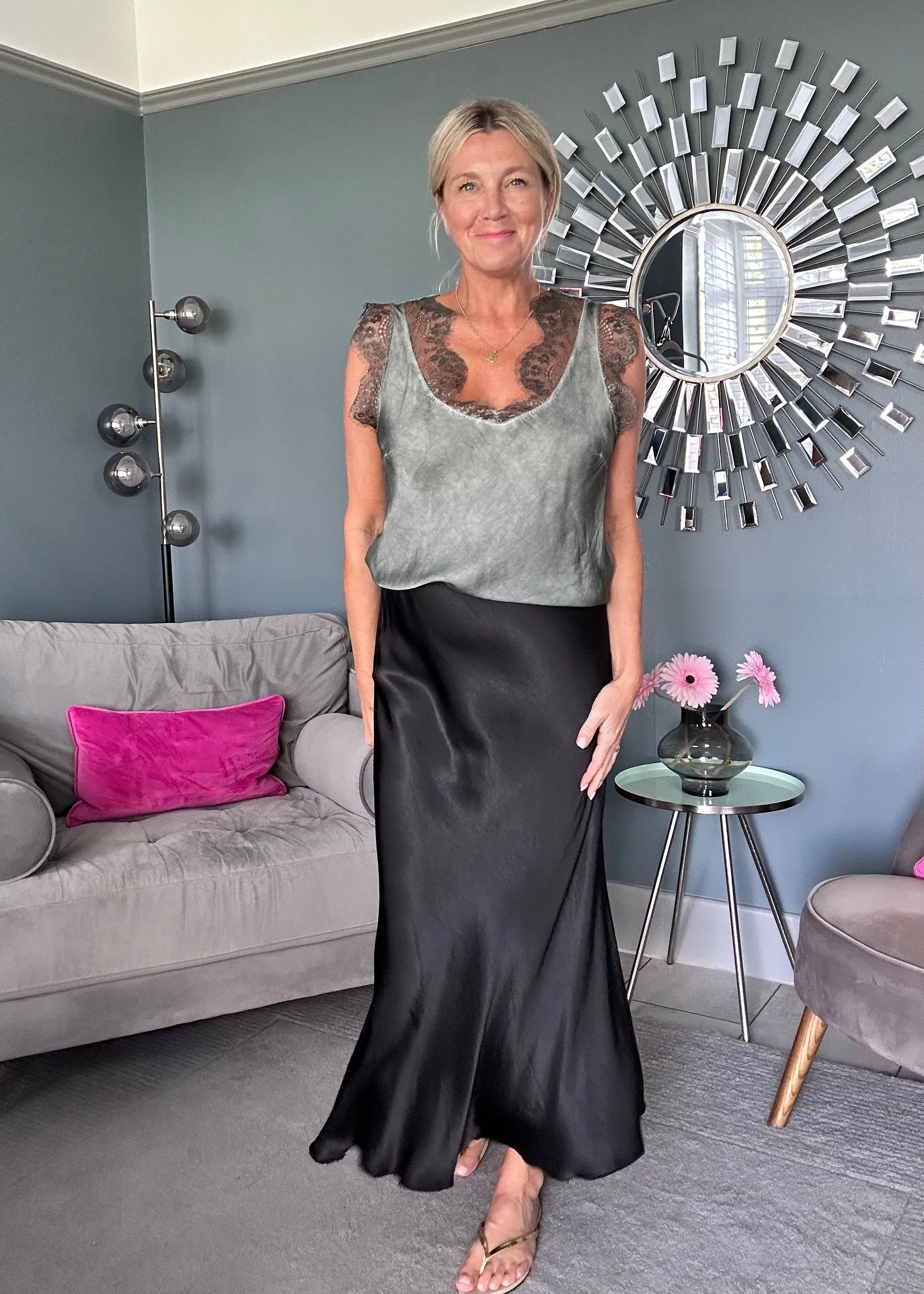Burgundy Satin Slip Skirt