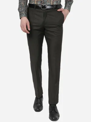 Coffee Brown Solid Slim Fit Formal Trouser | Metal