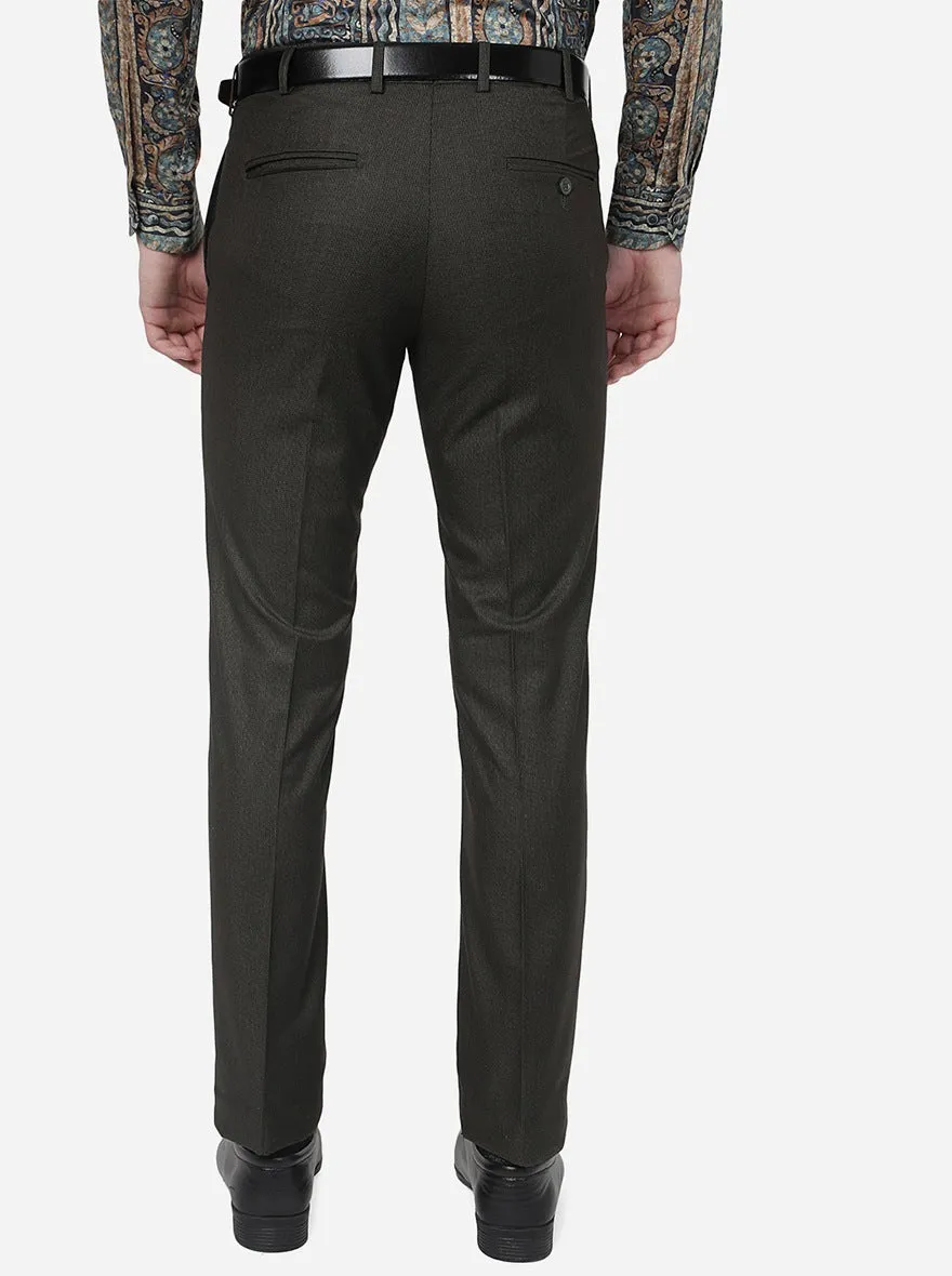 Coffee Brown Solid Slim Fit Formal Trouser | Metal