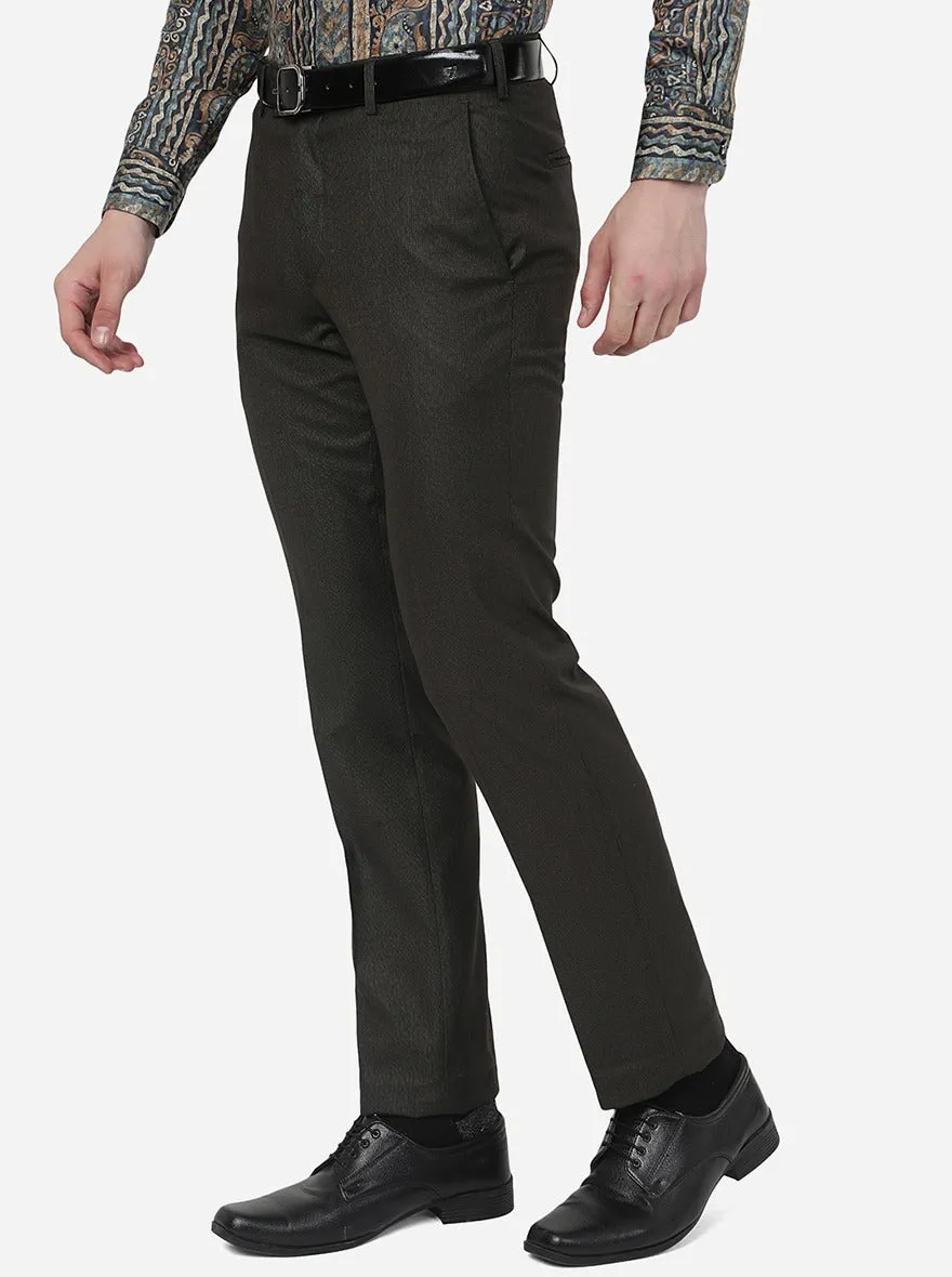 Coffee Brown Solid Slim Fit Formal Trouser | Metal