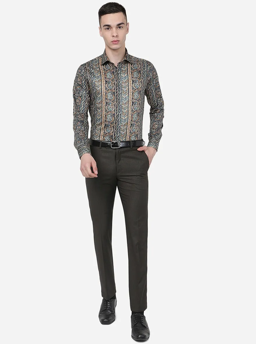 Coffee Brown Solid Slim Fit Formal Trouser | Metal