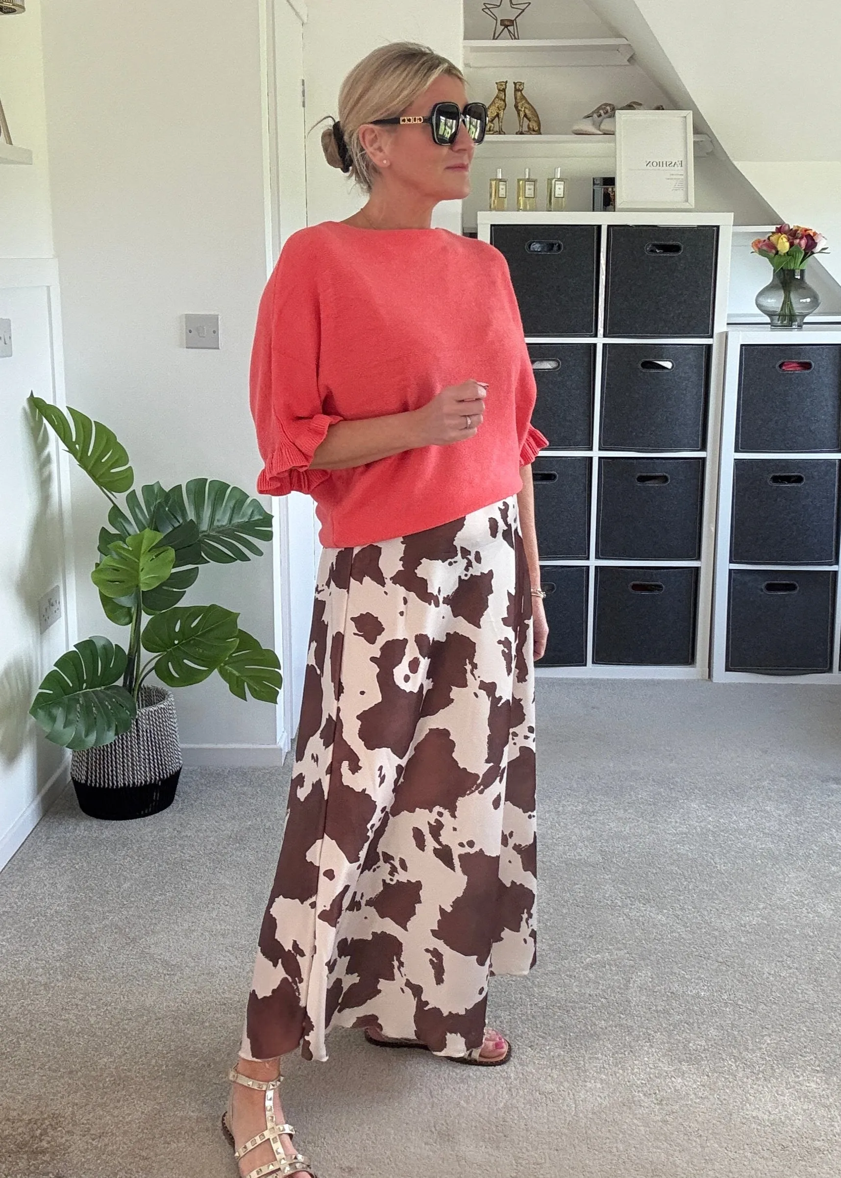 Cow Print Floaty Satin Slip Skirt