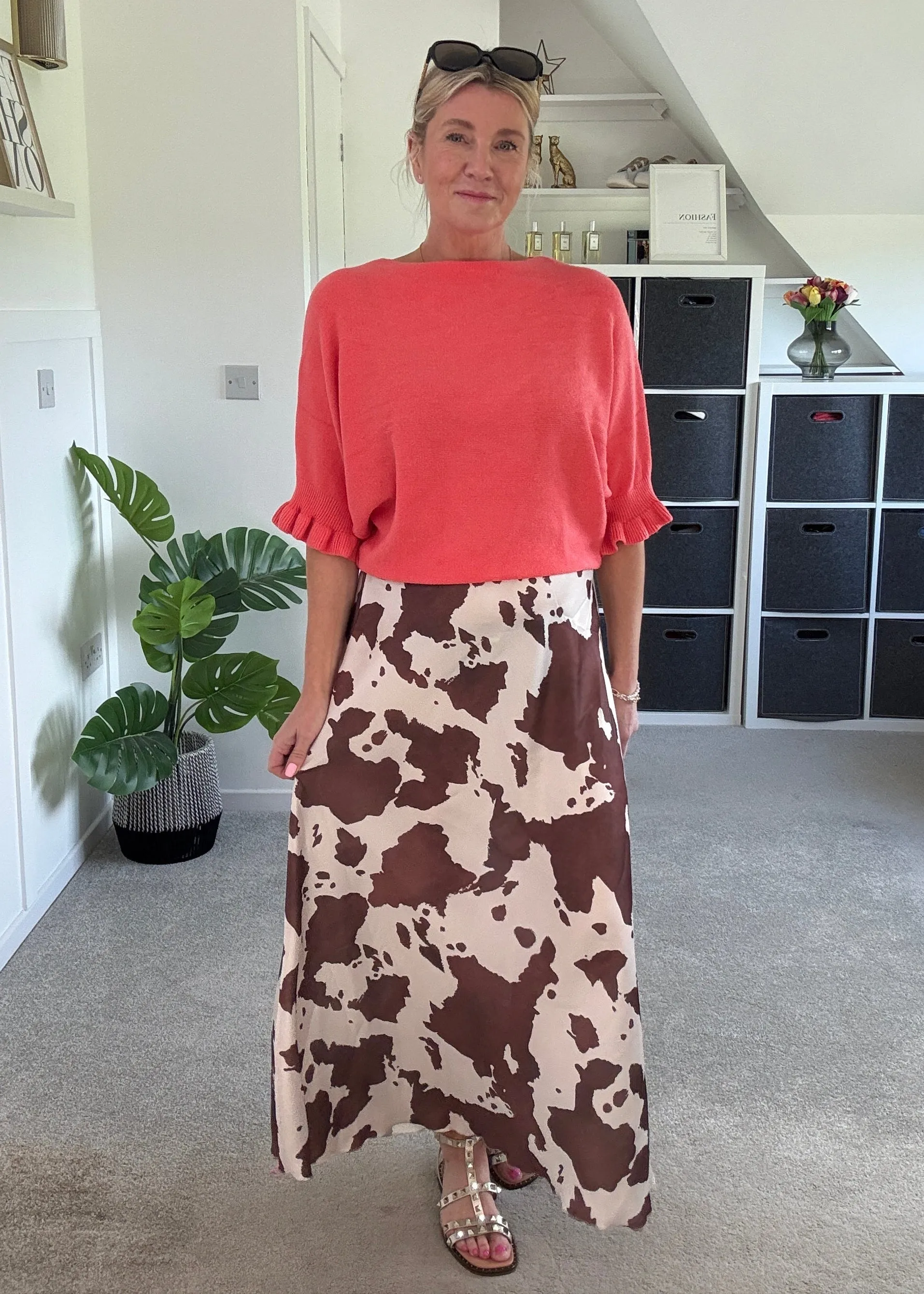 Cow Print Floaty Satin Slip Skirt