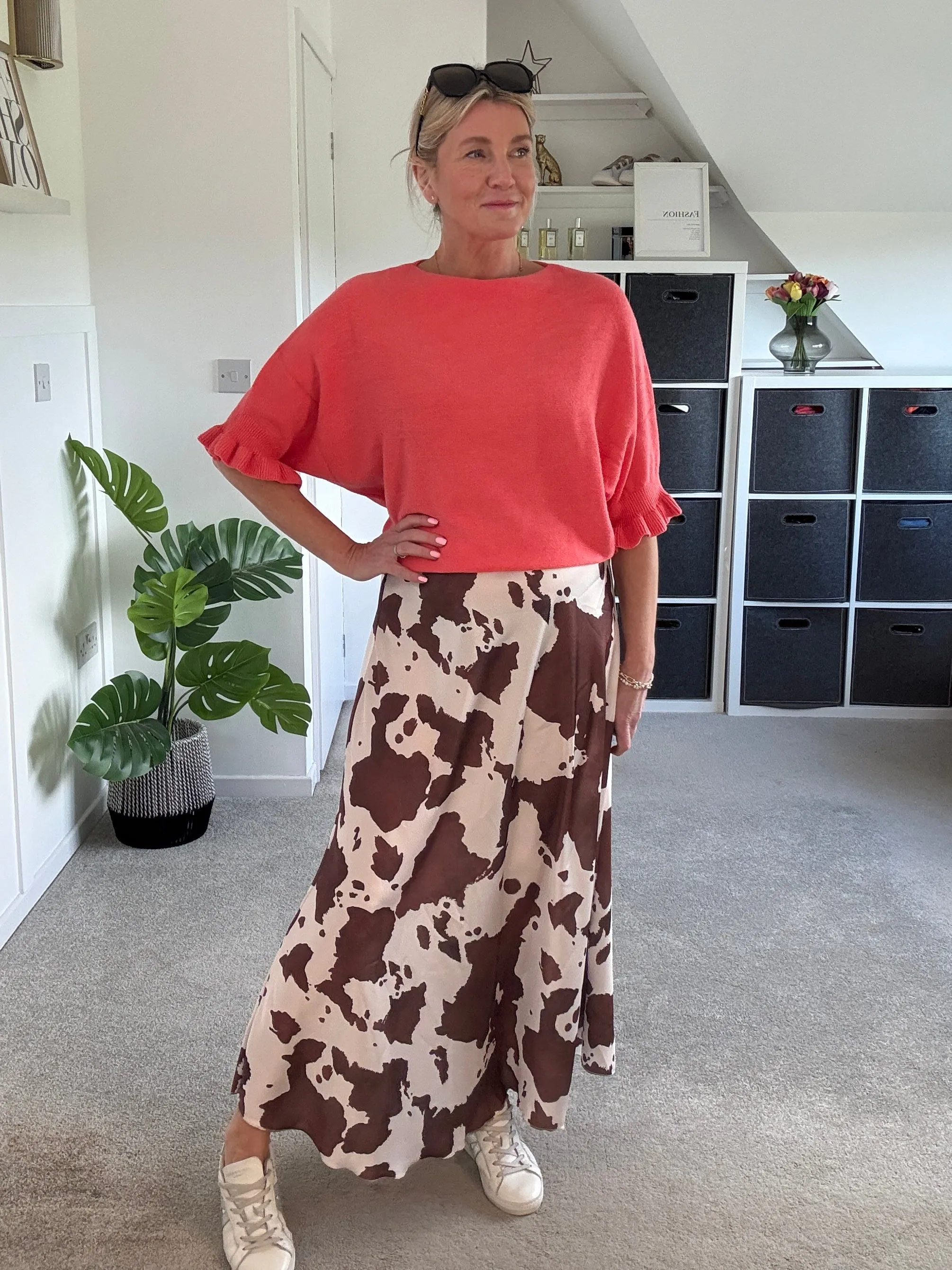 Cow Print Floaty Satin Slip Skirt