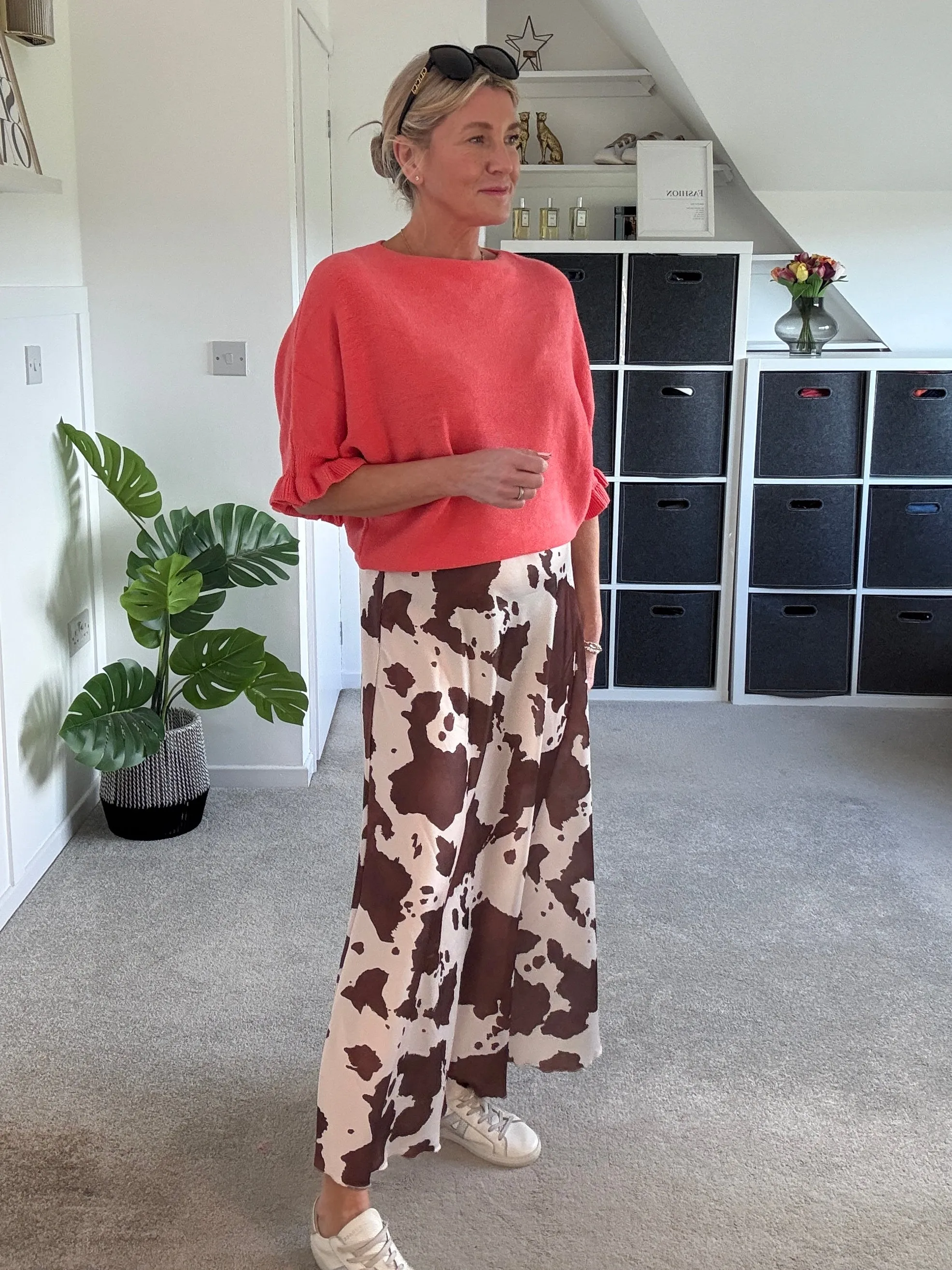 Cow Print Floaty Satin Slip Skirt