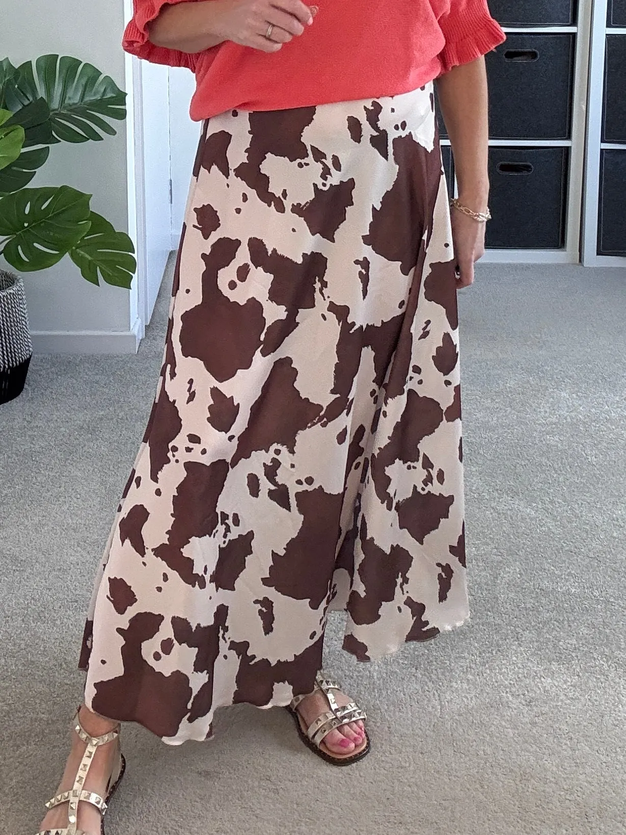 Cow Print Floaty Satin Slip Skirt