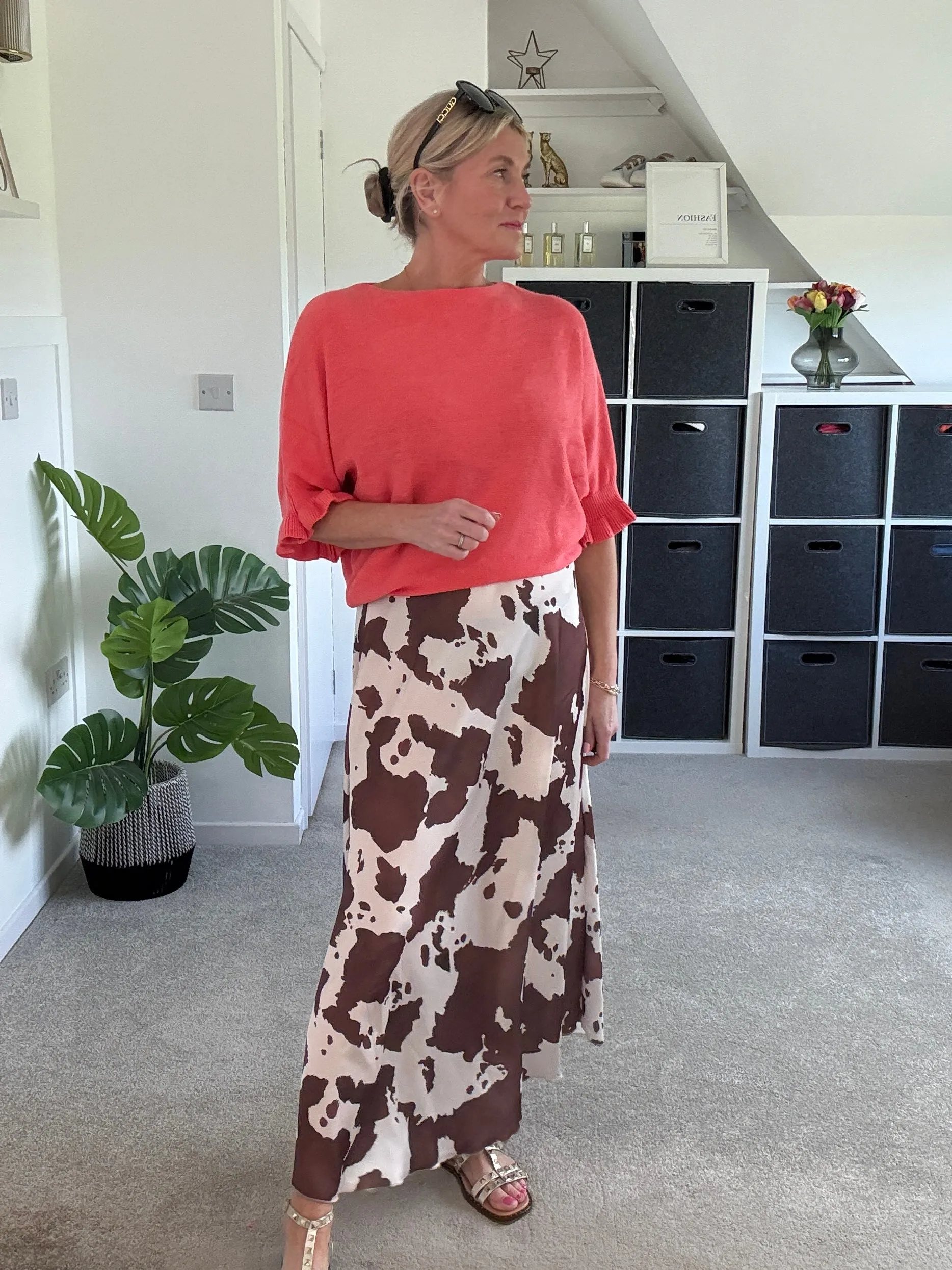 Cow Print Floaty Satin Slip Skirt