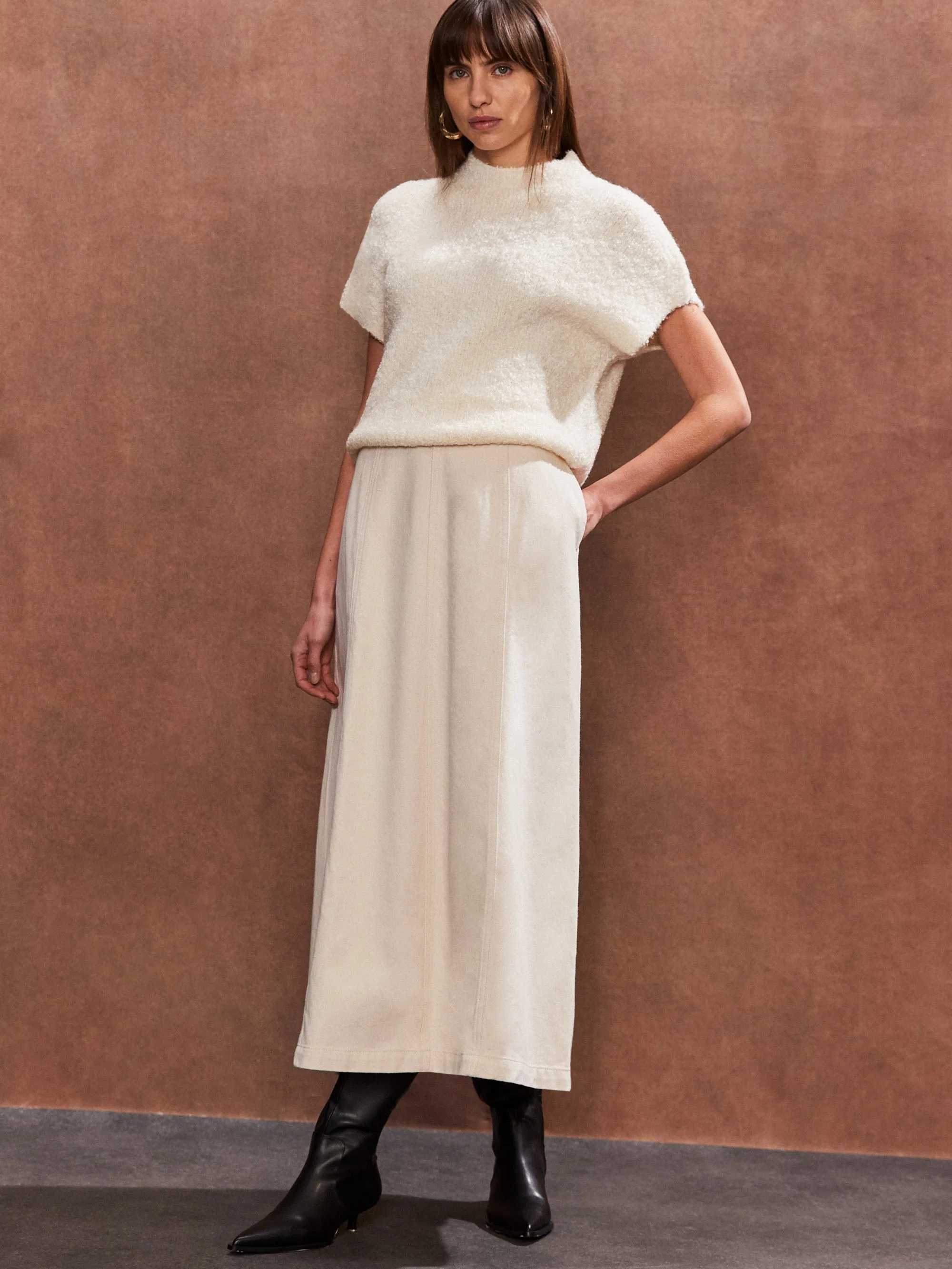 Cream Panelled A-Line Skirt