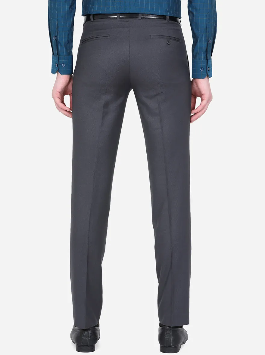Dark Grey Solid Slim Fit Formal Trouser | Metal